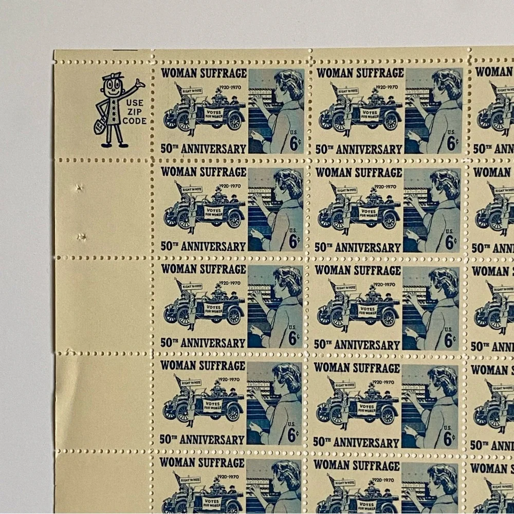 Woman Suffrage Sheet of 50 1970 6 Cent Stamps Scott #1406 MNH Blue White Vote